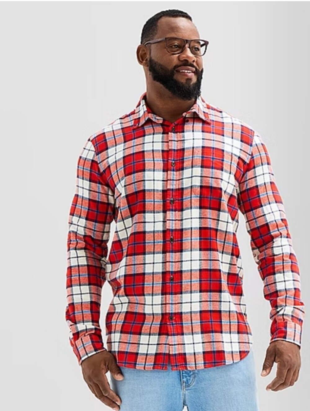 Big Men's Red Plaid Long Sleeves Button Down Shirt